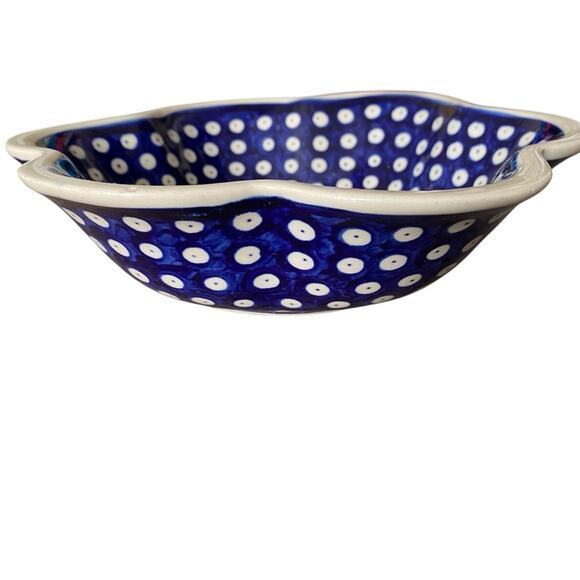 Kalich Handmade Poland Pottery Scallop Blue Bowl Serving Piece Anna numbered - Picture 2 of 6